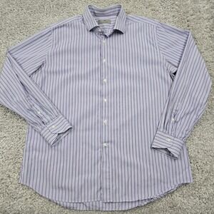 Canali Striped Dress Shirt Mens 17.5 Purple Blue Cotton Made in Italy Luxury